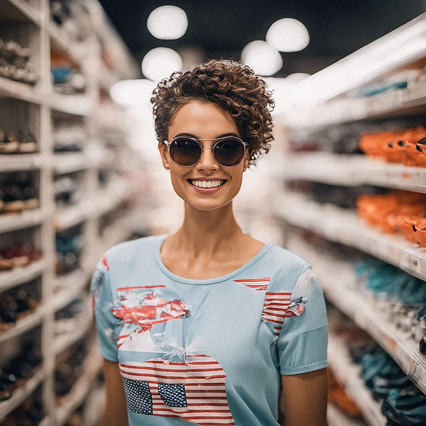 atttractive short haired woman shopping in store aisle